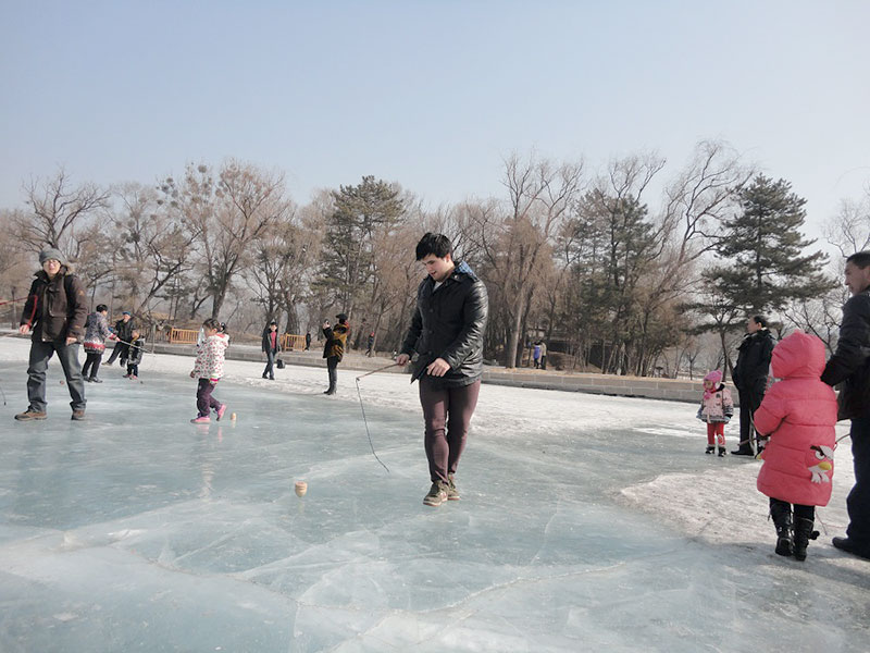 Enjoying the frozen lakes in Chengde Winter