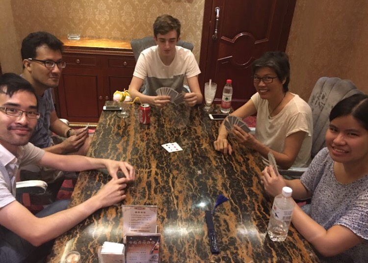 Playing cards with the locals in Chengde