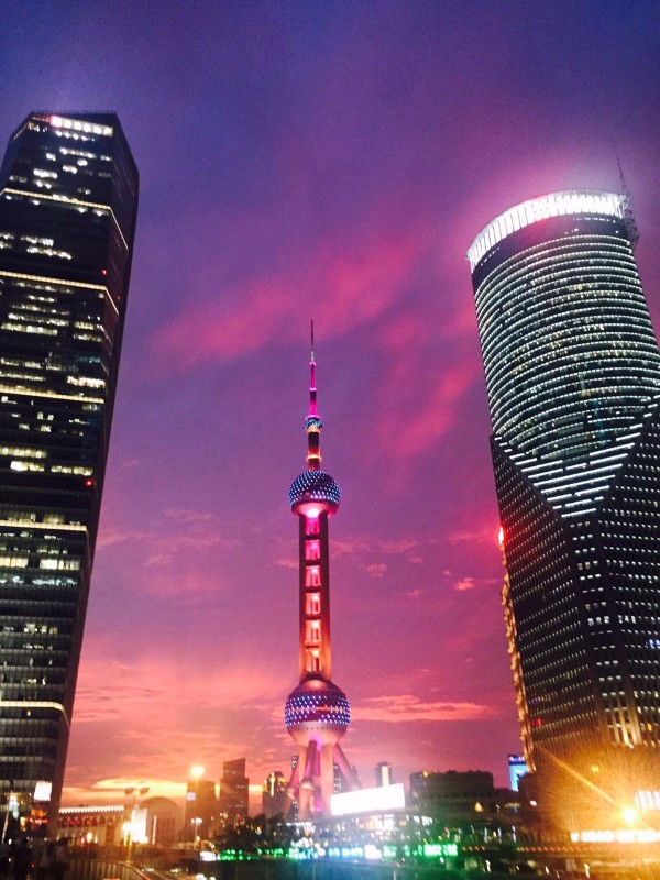 Bright lights at night in Shanghai