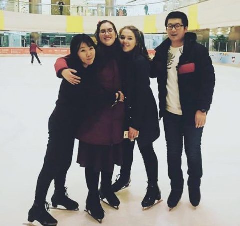 Alana and Vera Ice skating with Teacher Felix and Lucy